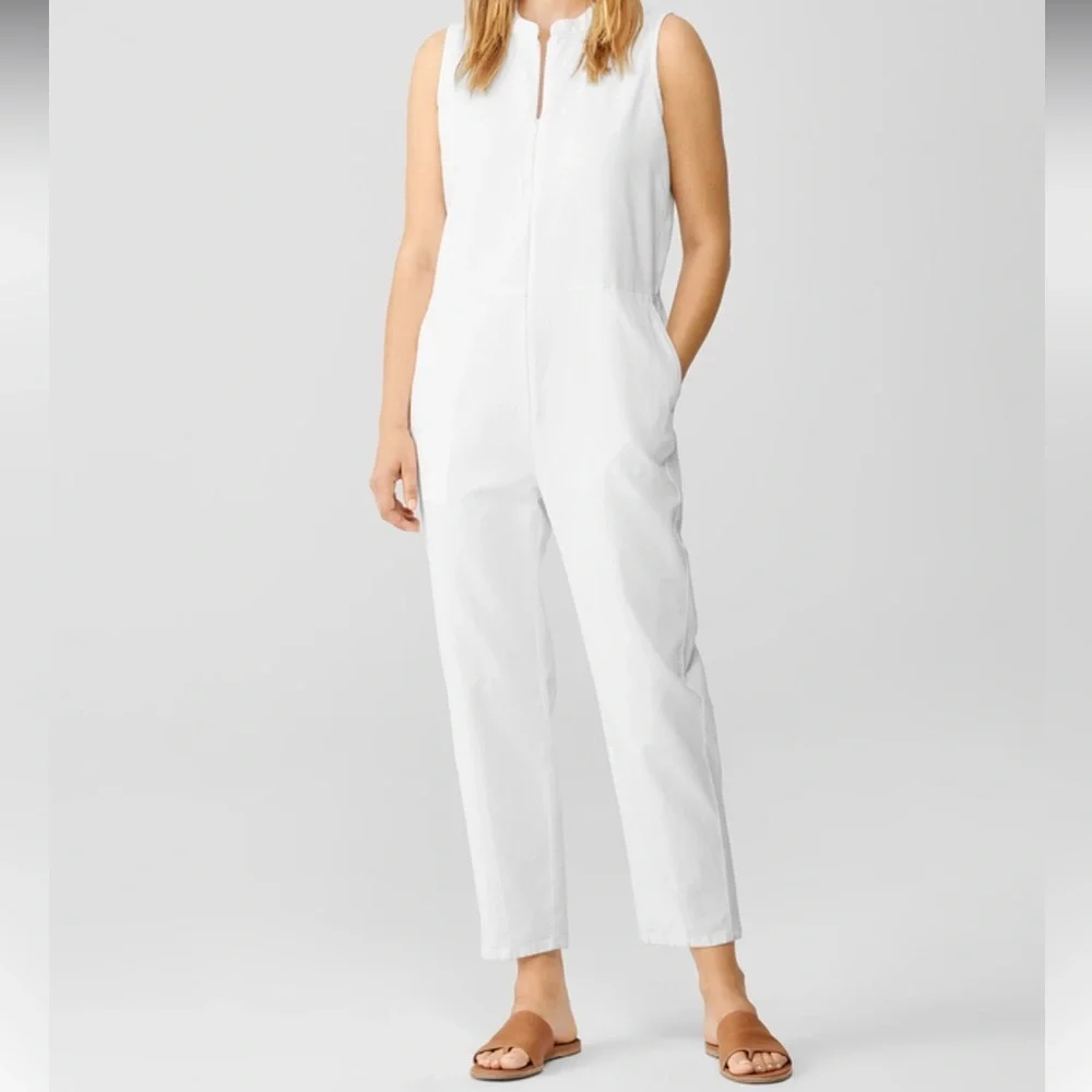 Eileen Fisher Cotton Hemp White Sleeveless Jumpsuit